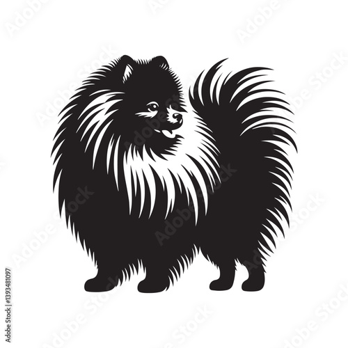 Pomeranian Dog Vector Silhouette, Fluffy Small Canine Outline, Playful Pet Lover Clipart, Adorable Dog Art for Logos, Stickers, Apparel, Digital Prints, Crafts, and Posters.