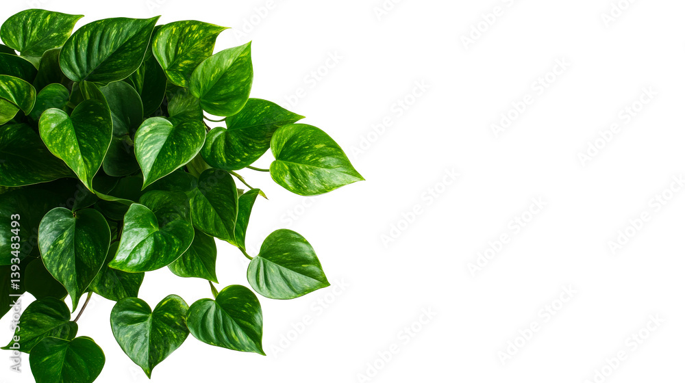 Obraz premium Golden pothos leaves on black, vibrant foliage, houseplant, cut out transparent
