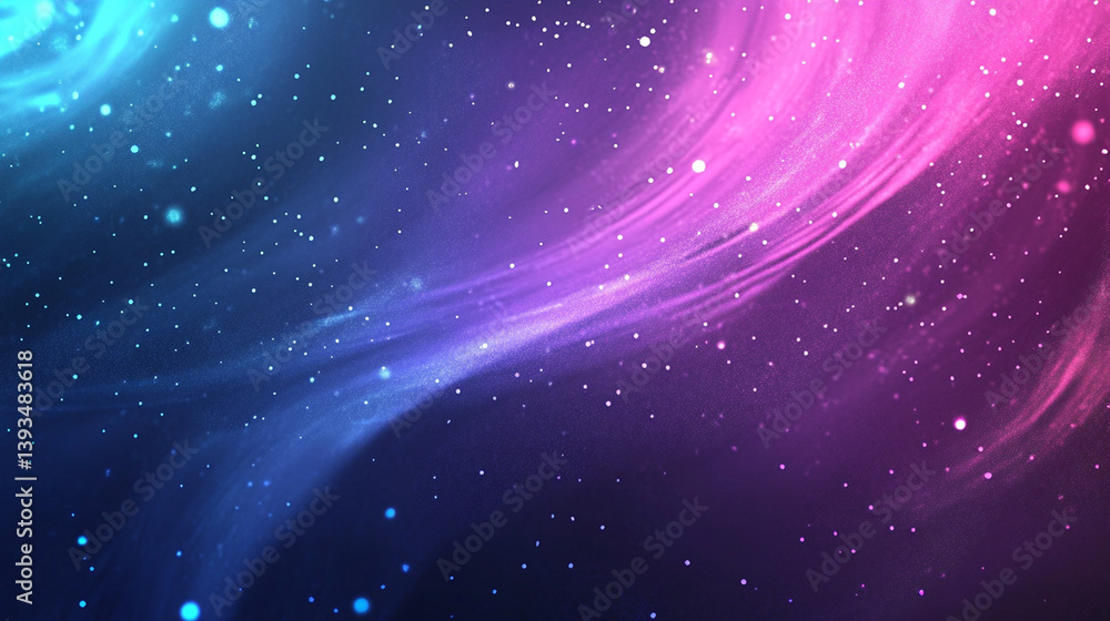 Fototapeta premium Abstract cosmic nebula with swirling blue and pink light streaks and stars.