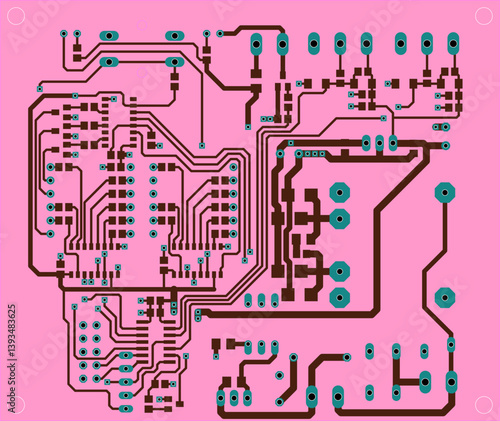 Tracing conductors of printed circuit board
of electronic device. Vector engineering 
drawing of pcb design. Electric background.
Computer technic cad project.