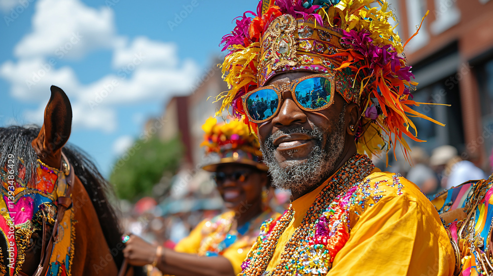 Obraz premium Parade participant, colorful attire, sunny day