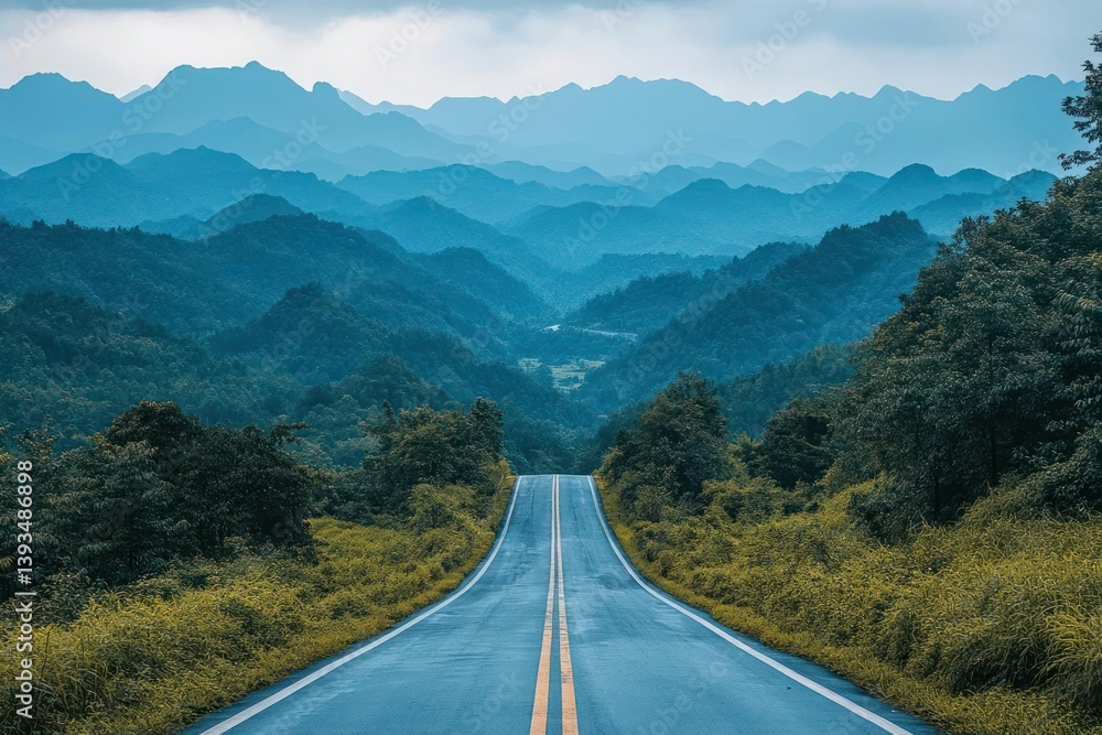 Fototapeta premium Winding road through misty mountains