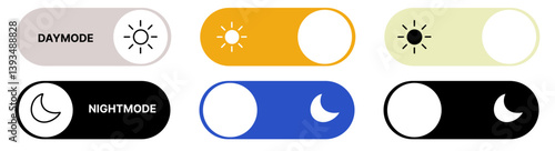 Night day mode icons set. Collection of on off switcher buttons showing dark mode and light mode for website and mobile app