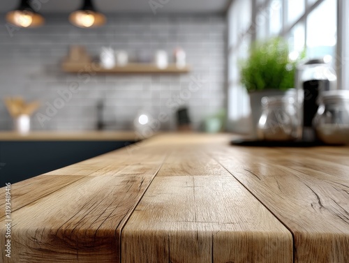 Wooden kitchen countertop w...