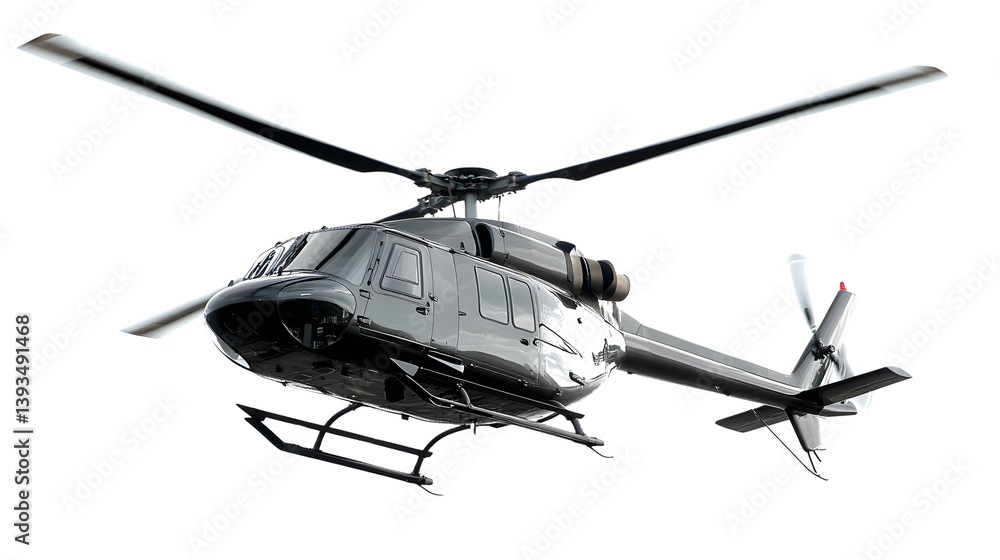 Helicopter Flying Solo in Clear White Sky: Professional Image for Graphic Projects Helicopter Flying Solo in Clear White Sky: Professional Image for Graphic Projects
