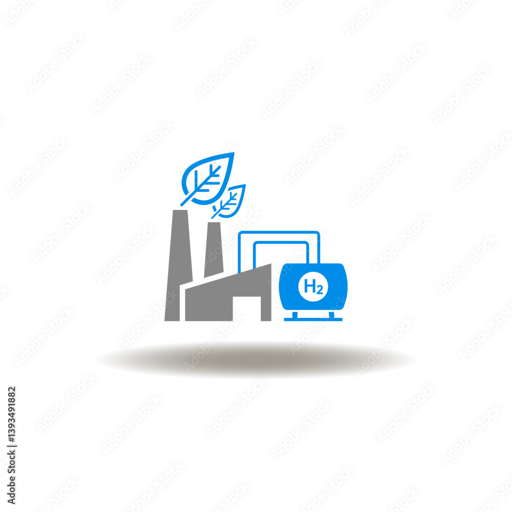 Vector illustration of H2 factory generation and storage. Symbol of hydrogen production. Icon of ecological hydrogen energy manufacturing.
