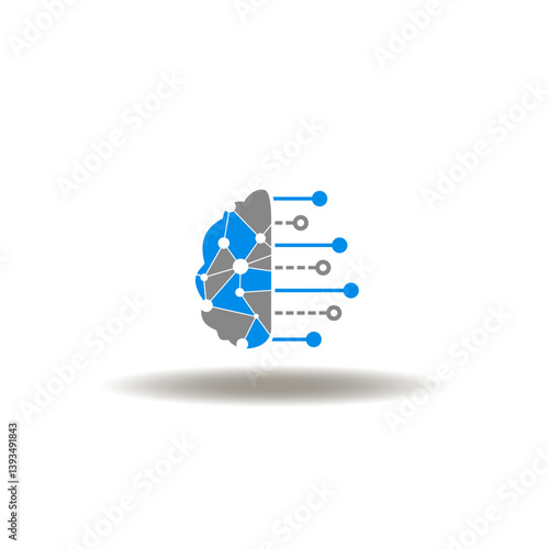 Vector illustration of brain and electronic circuit. Symbol of lean thinking. Icon of AI neural computer machine learning.