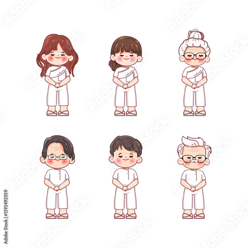 Cartoon people meditating, practices dharma. illustration vector premium.