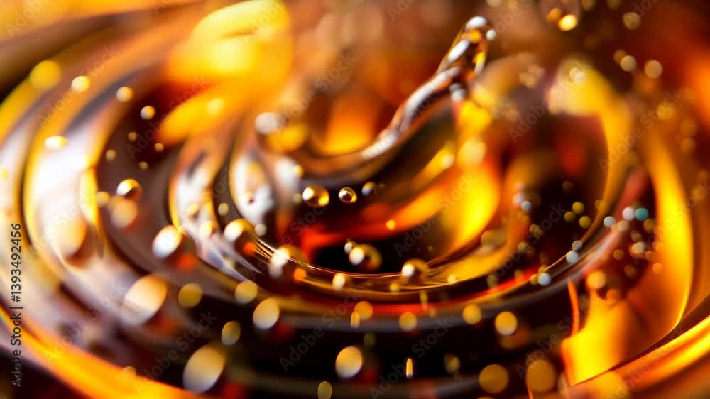 Goldener Flüssigkeitssplash in dynamischer Bewegung