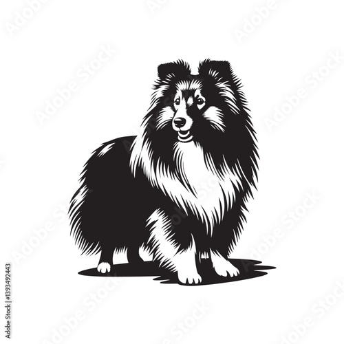 Shetland Sheepdog Vector Silhouette, Elegant Herding Canine Outline, Loyal Pet Lover Clipart, Active Dog Art for Logos, Stickers, Apparel, Digital Prints, Crafts, and Posters.
