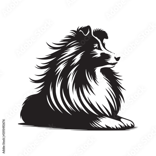 Shetland Sheepdog Vector Silhouette, Elegant Herding Canine Outline, Loyal Pet Lover Clipart, Active Dog Art for Logos, Stickers, Apparel, Digital Prints, Crafts, and Posters.