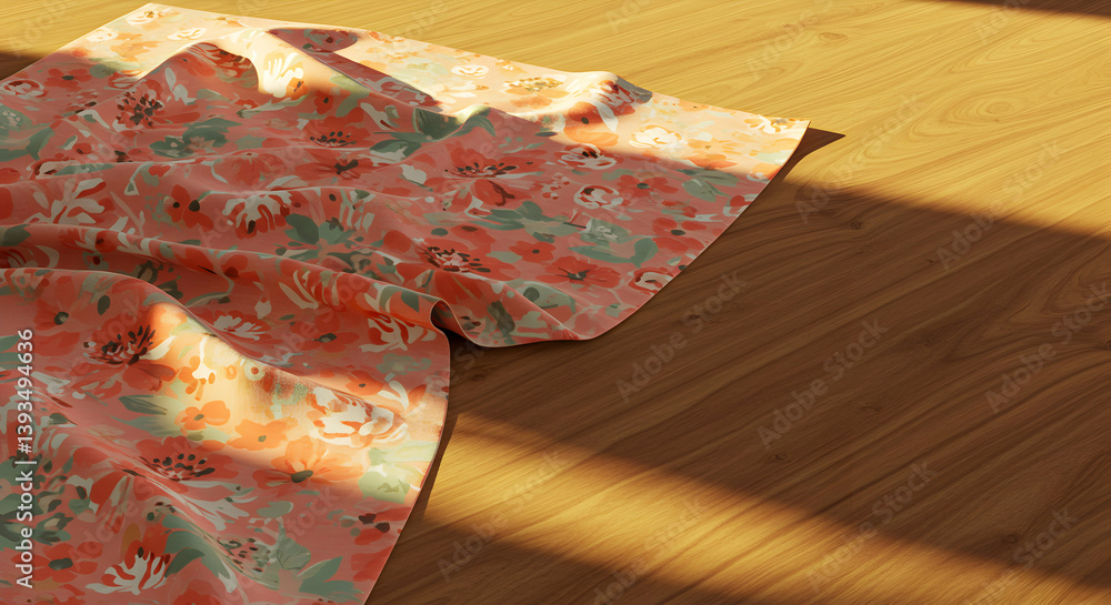 Fototapeta premium Floral Fabric Draped On Wood Floor