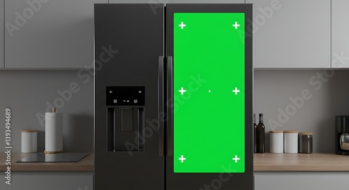 Wallpaper Mural Modern Kitchen Refrigerator with Chroma Key Screen for Customizable Content Torontodigital.ca
