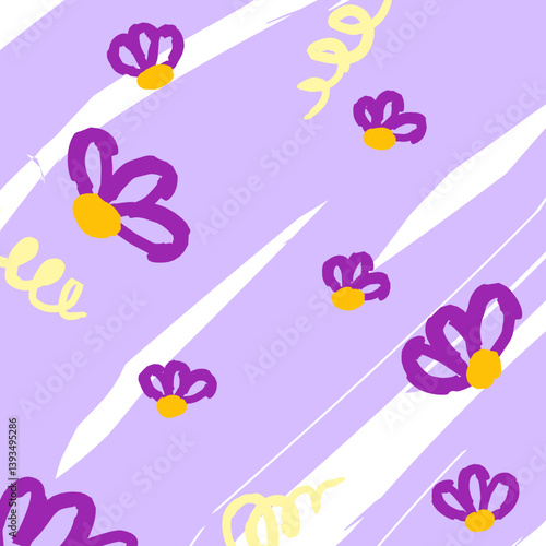 Cute Floral Pattern on Purple Background