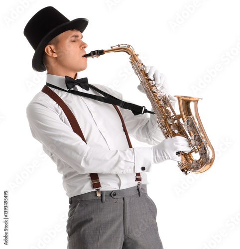Male artist playing saxopho...