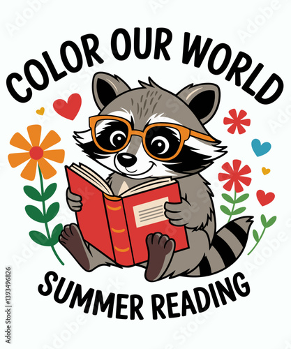 Color Our World Summer Reading Program 2025 Funny Raccoon
