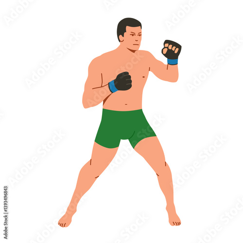 MMA fighter athlete silhouette standing. Flat vector isolated character illustration on white background.