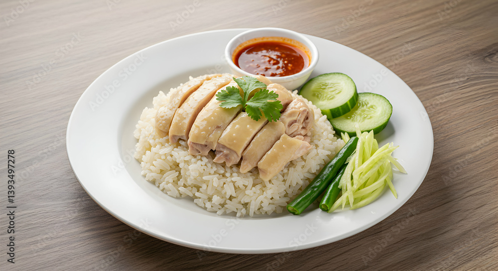 Chicken Rice Dish With Vegetables And Sauce On Plate Chicken Rice Dish With Vegetables And Sauce On Plate