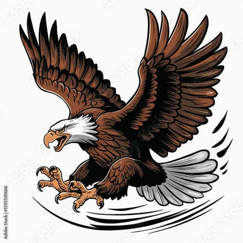 Illustrated Bald Eagle in Flight with Detailed Features