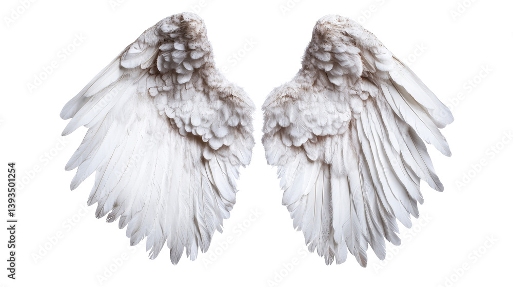Obraz premium Angelic wings, white feathers texture and forms, spiritual, cut out transparent