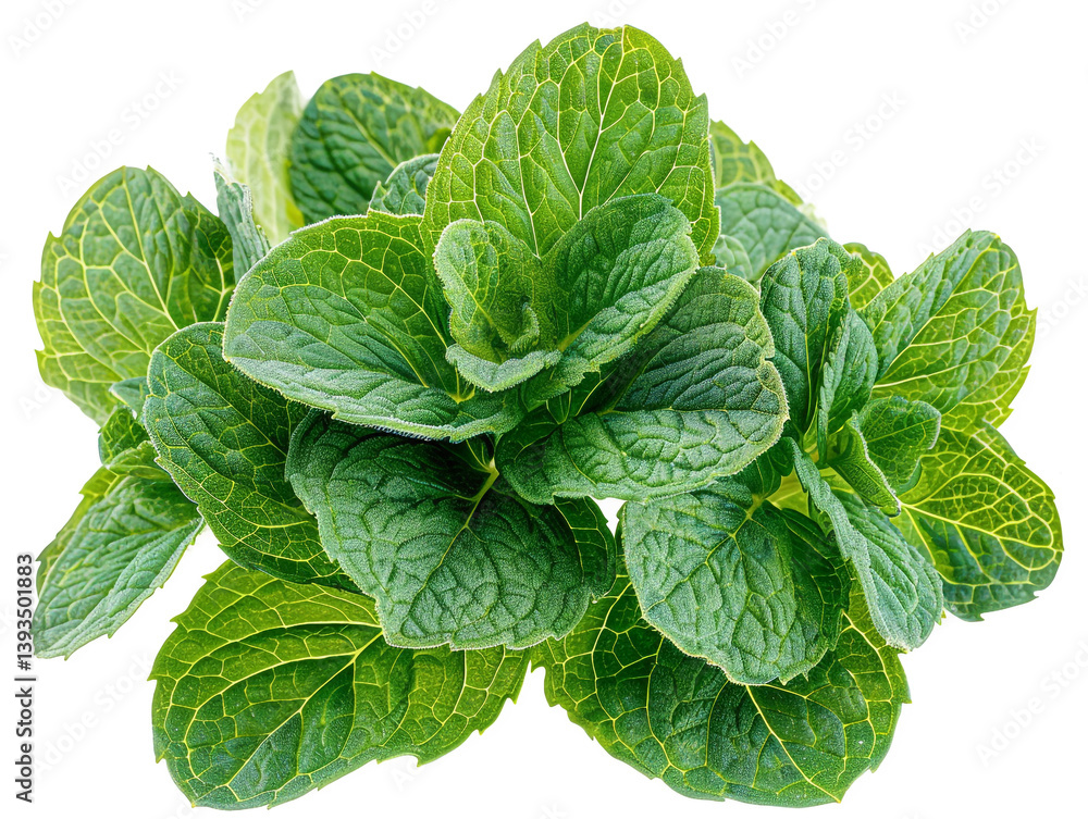 Fresh mint leaves with a deep green color and slightly curled edges, no cut-off edges, showcasing full detail with natural lighting, isolated on a pure white background.
Fresh mint leaves with a deep green color and slightly curled edges, no cut-off edges, showcasing full detail with natural lighting, isolated on a pure white background.