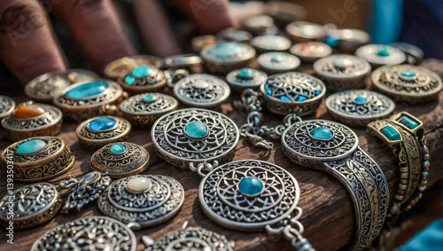 Hand of Fatima jewelry at a spiritual market.