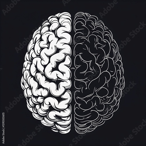 Black and White Brain Illustration with Artistic Contrast