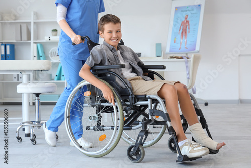 Little boy with injured leg...