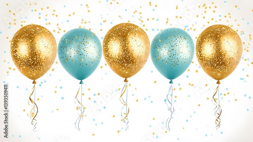 Gold and Teal Glitter Balloons Festive Party