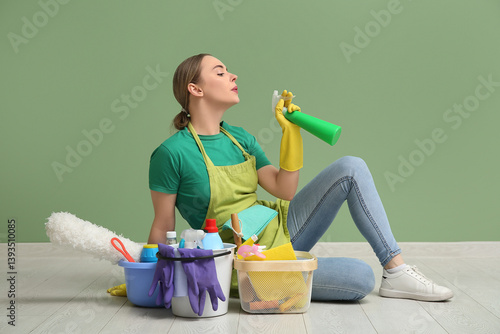 Young woman different clean...