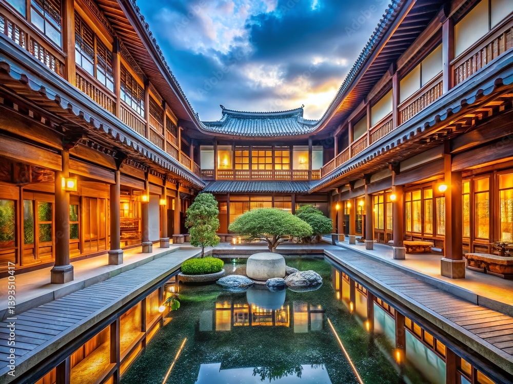 Fototapeta premium Stunning Modern Asian Courtyard Design Elegant Fusion of Tradition and Contemporary Style