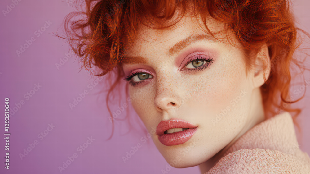 Radiant Beauty: A close-up portrait of a beautiful woman with vibrant red hair and soft, luminous skin, exuding a natural elegance with her striking features. Radiant Beauty: A close-up portrait of a beautiful woman with vibrant red hair and soft, luminous skin, exuding a natural elegance with her striking features.