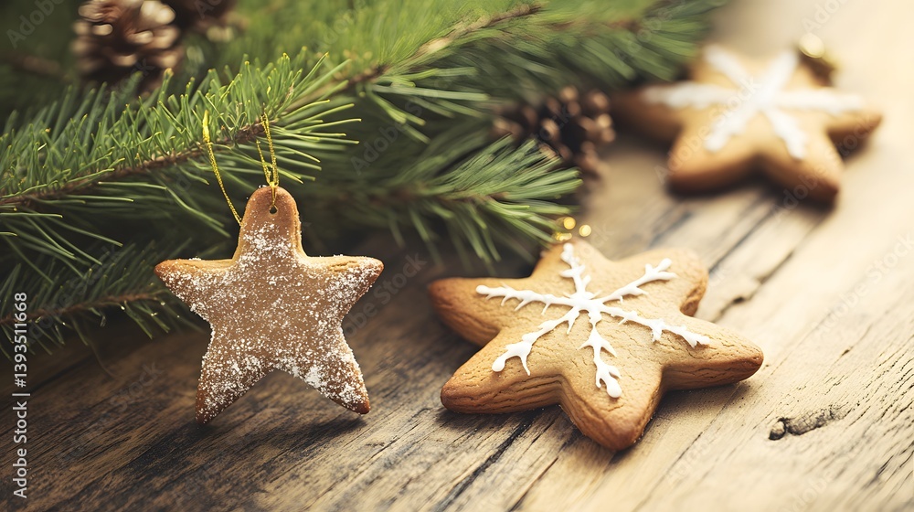 Christmas Star Gingerbread Cookies Wooden Background Christmas Star Gingerbread Cookies Wooden Background