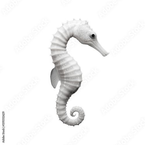 Obraz na płótnie White seahorse floating upright, showing its curled tail and ridged body, on a transparent background w salonie