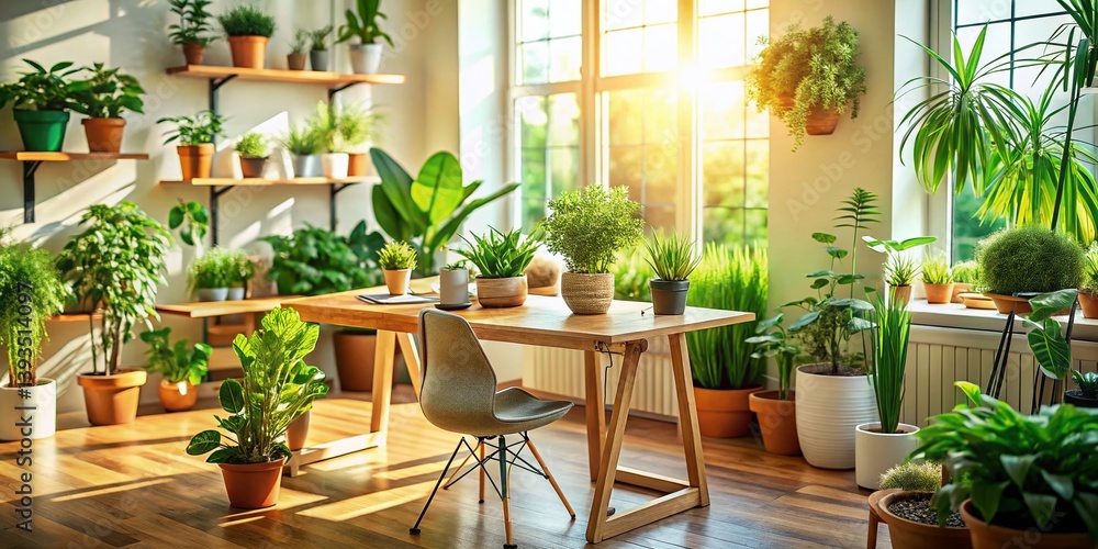 Fototapeta premium Inspiring Modern Home Office Workspace A Green Oasis for Productivity and Wellbeing