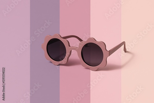 Children's funky mauve sunglasses on colorful pastel background, fun eye accessory as protection from ultraviolet in playful fashionable style, top trend and summer vacation