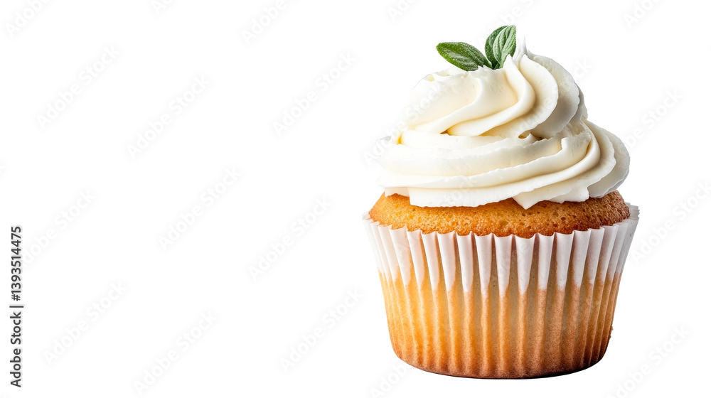 Vanilla cupcake with frosting and mint, isolated, cut out transparent Vanilla cupcake with frosting and mint, isolated, cut out transparent