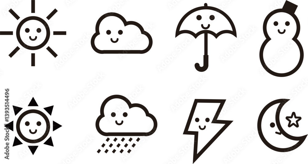 かわいいお天気アイコンセット(モノクロ) かわいいお天気アイコンセット(モノクロ)