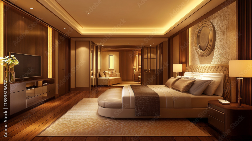 Fototapeta premium Bedroom interior from a modern home, styled for comfort and elegance