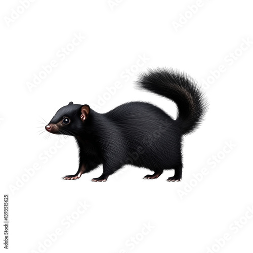 Obraz na płótnie Skunk standing still with its distinctive black and white fur, tail raised, transparent background w salonie