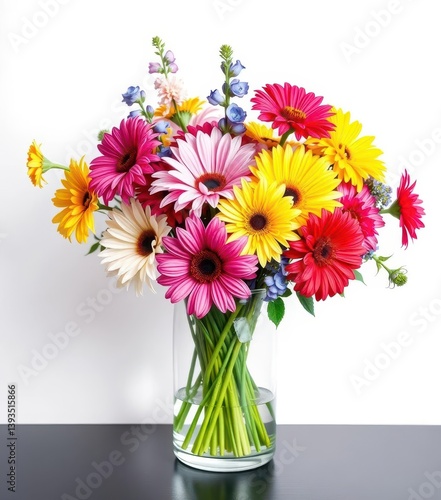 Wallpaper Mural Vibrant flower bouquet in clear glass vase, white background, bouquet, stock photo, gift Torontodigital.ca