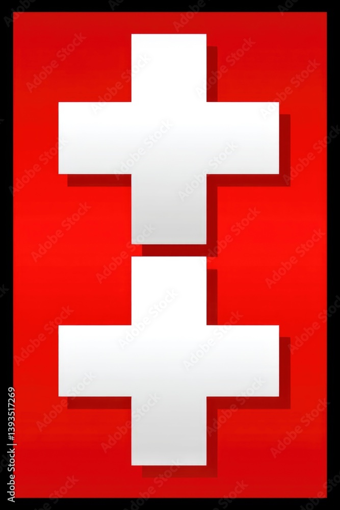 Fototapeta premium Abstract red composition with white crosses and negative space