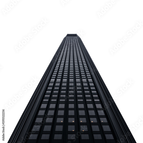 Obraz na płótnie Tall black skyscraper viewed from below, isolated on a transparent background w salonie
