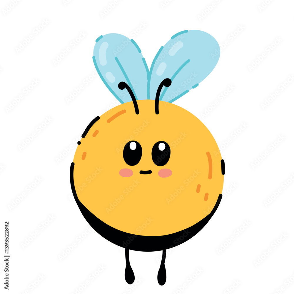 Obraz premium Cute cartoon vector illustration in doodle style. Funny little bee. A spring icon for a children's postcard