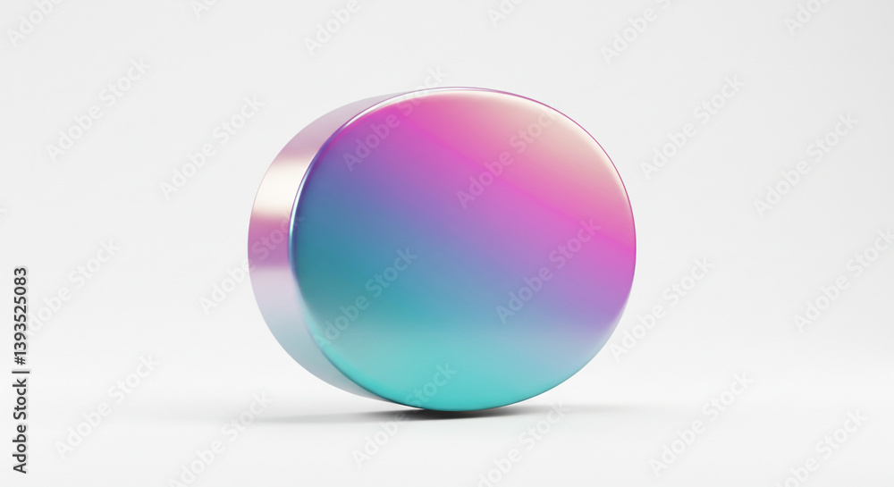 Fototapeta premium A dreamy pastel disc, a vibrant symbol of imagination and creativity, showcasing a smooth gradient from pink to teal against a clean white background.