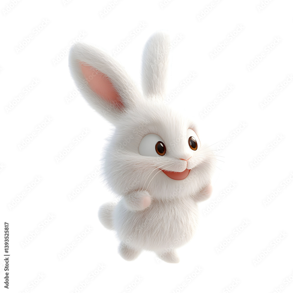 Obraz premium Fluffy 3D Cartoon Bunny Balloon Bouncing Isolated on Transparent Background