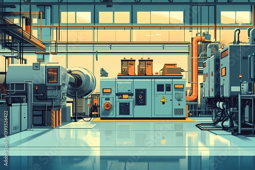 Modern Industrial Factory Floor: Advanced Automation and Manufacturing Technology Systems