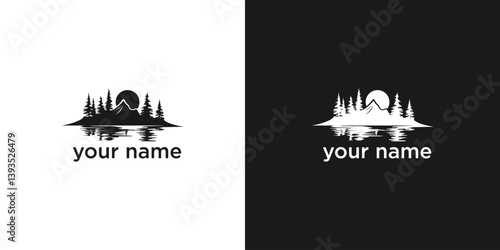 Black Silhouette of Mountain, Trees, and Lake at Sunset