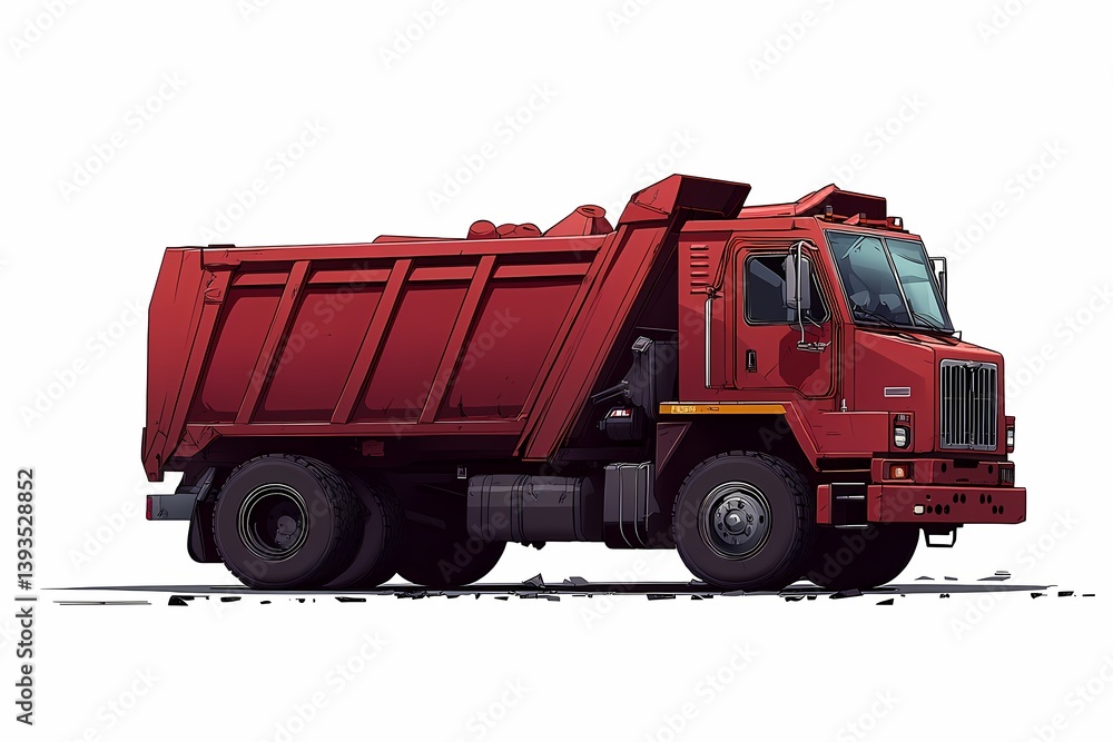 Red Dump Truck Illustration: Heavy Machinery and Transport Vehicle for Construction, Waste Collection, and Road Work Red Dump Truck Illustration: Heavy Machinery and Transport Vehicle for Construction, Waste Collection, and Road Work