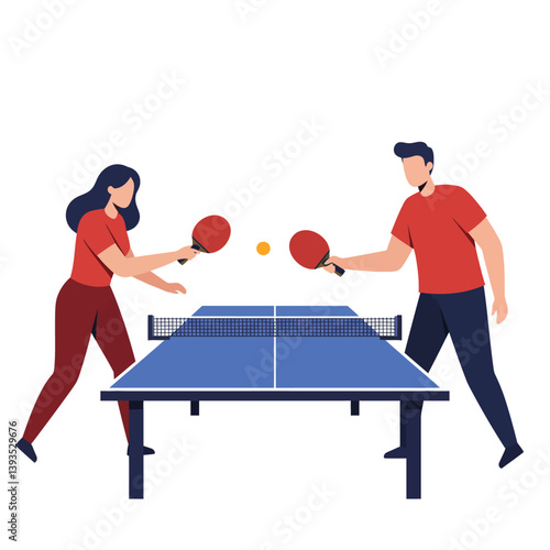Two players competing in a table tennis match in minimal vector art style